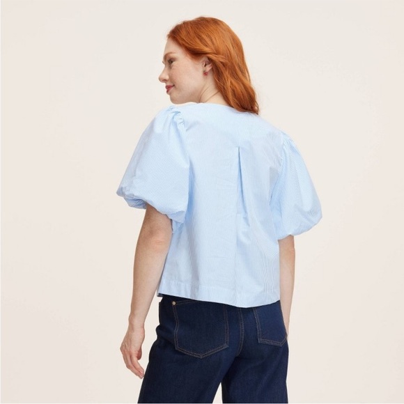 NWT Kate Spade x Target Stripe puff short sleeve blouse top Blue White XS - Picture 2 of 8